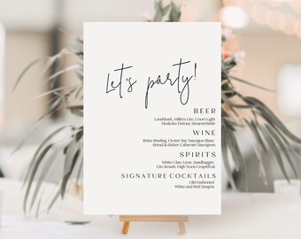 Digitaler Download Hochzeitsschild | Let's Party Sign Bearbeitbares Zeichen | Druckbar | Minimalistisch | Instant Template | DIY | Moderne Hochzeit