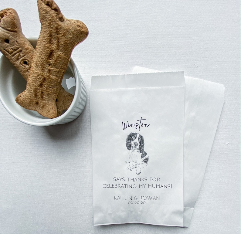 Dog Treat Favor Bag Wedding Guest Favors Bulk Custom Pet Favor Bag Pet Name Thanks For Celebrating My Humans Doggie Bag image 5