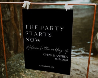 Digital Download Wedding Sign | Party Starts Now Editable Sign | Printable | Minimalist | Instant Template | DIY | Modern Wedding