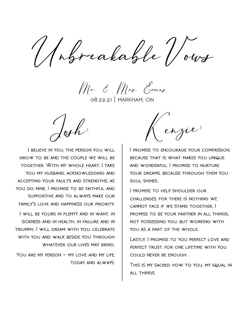 Personalized Wedding Vows Customized Digital Downloadable Etsy