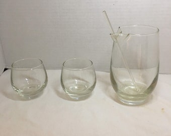 Blown Glass Gilt TragedyComedy Mask Themed Martini Pitcher with Glass stir stick