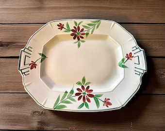 Bandeja de servir Crown Ducal Art Moderne, estilo Art Déco de los años 30, con diseño floral, de loza inglesa, ovalada, pintada a mano, ideal para la decoración de una cocina rústica.