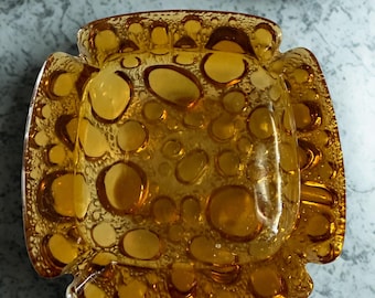 Blenko Style Amber Bubble Glas Aschenbecher Mitte des Jahrhunderts Kunst Glas Catchall Retro skulpturale Trinket Dish Atomic Decor