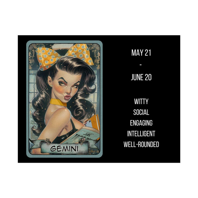 Pinup Gemini Astrological Rolled Poster Zodiac Wall Art, Horoscope Home