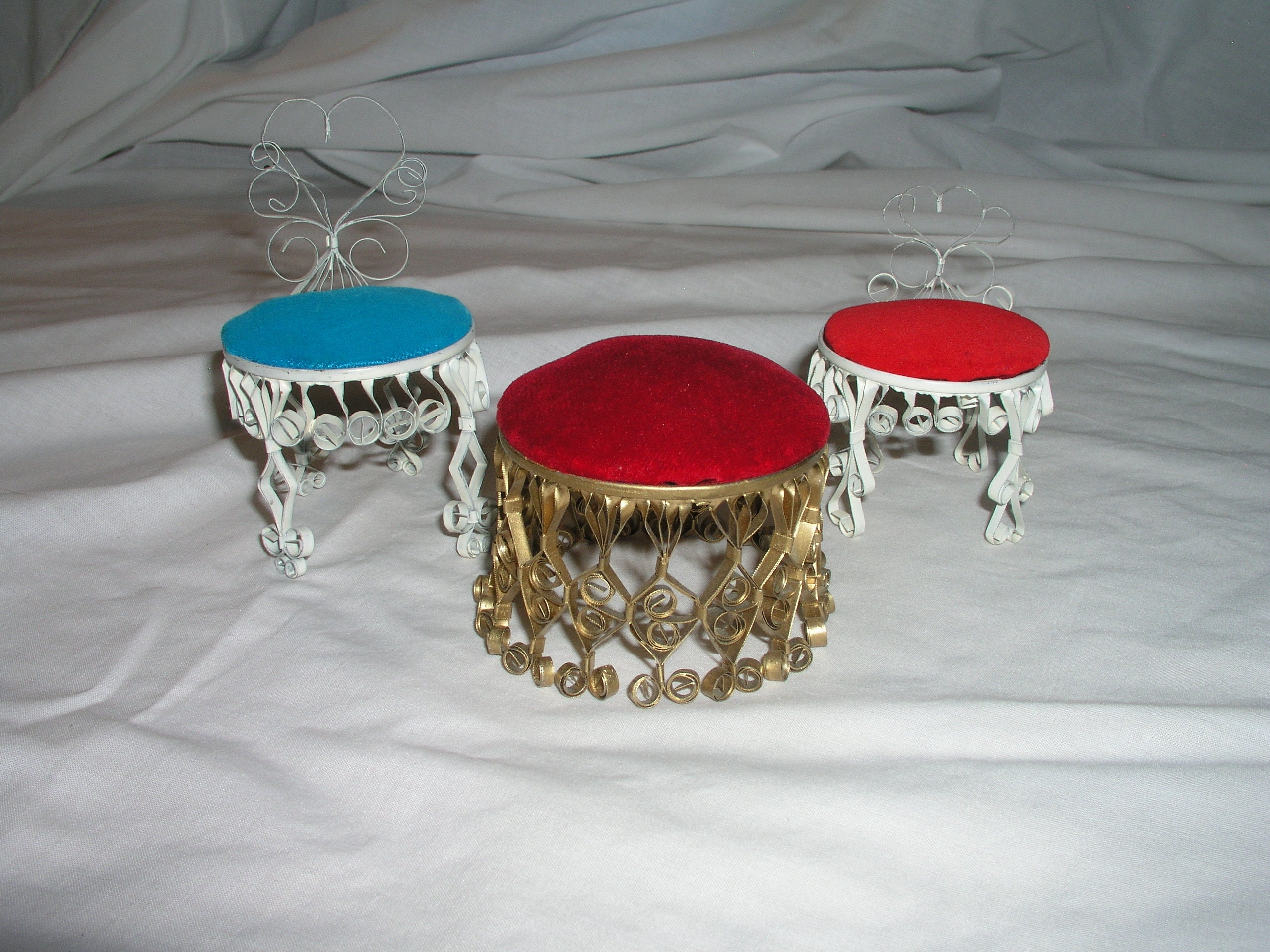 Vintage 6 Pcs Tramp Art Tin Can Doll House Furniture Victorian