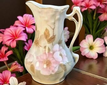 1930s–1950s European Porcelain Floral Creamer Pitcher Pink Roses Cottagecore Shabby Chic Tea Set Milk Jug Royal Porzelaine Mid Century Decor