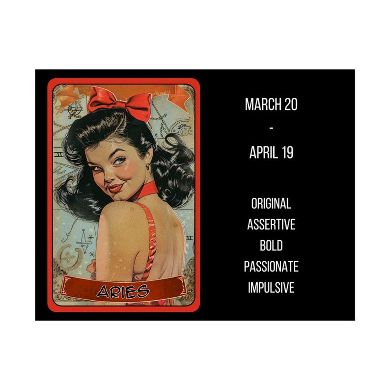 Pinup Aries Astrological Rolled Poster Zodiac Wall Art, Horoscope Home