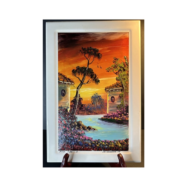 2008 Evening by Jorge Lopez Avila, Artist Finger Painting on Tile Puerto Vallarta Mexico 8" x 11.5"  Home Decor Collectable