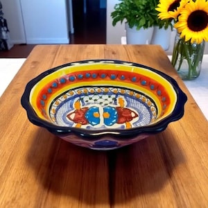 Talavera Der Carmen Mexico Hand Painted Floral Foliage Pottery Trinket Bowl Collectible Mexican Folk Art Home Decor