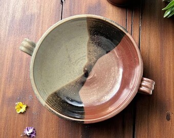 Ria Meloche glasierte Schüssel mit Band gebogenen Griffen Studio Art Pottery signiert Serving Ware Home Decor Sammlerstück