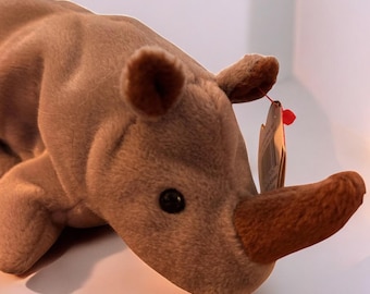 Rare TY Beanie Baby Spike the Rhino With Tag Retired Stuffed