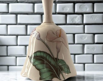 Vintage Porcelain Bell Japan Sears Canada Calla Lily Floral Hand Bell Gold Accent Cottagecore Decor Collectible Ceramic Gift 1980s