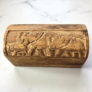 Hand Carved Elephant Wooden Jewelry Box Elephant Decor Keepsake Box Unique Jewelry Storage Elephant Gift UnSigned Home Decor Collectable