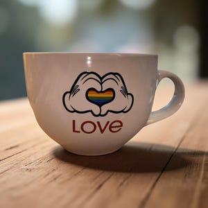 Disney Pride Rainbow Collection Mickey Mouse Hands Mug Coffee Tea Cup 24oz Official Name Graphic Home Decor Collectable Drinkware LGBTQ+ image 2