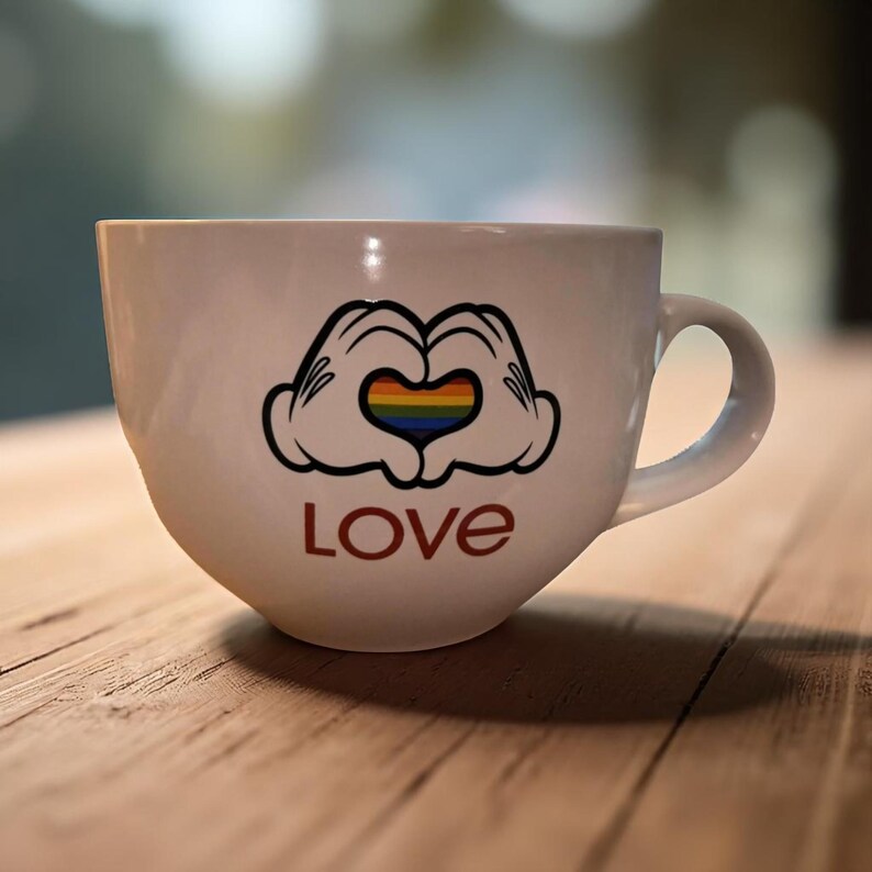 Disney Pride Rainbow Collection Mickey Mouse Hands Mug Coffee Tea Cup 24oz Official Name Graphic Home Decor Collectable Drinkware LGBTQ+ image 2