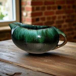BMP Blue Mountain Pottery Creamer Green Drip Glaze Canadian Made 1970&#39;s Home Decor Collectable Drinkware Canadiana Mid Century Modern Decor