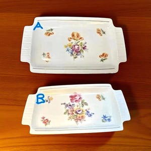 Vintage Colditz Porcelain Serving Tray GDR East Germany Floral Bouquet Plate Handled Rectangular Dish Mid Century Dessert Sandwich Tray