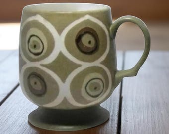 70's era Coffee Mug Drinkware Nostalgic Home Decor Collectable Green White Cottagecore Kitchen Decor Eco Friendly Drinkware