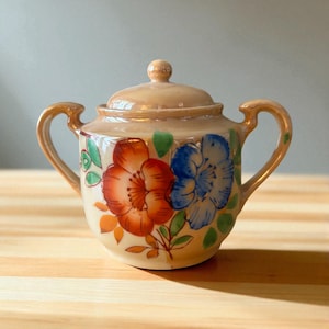 Hand Painted Porcelain Lusterware Sugar Bowl Home Decor Home Decor Collectable Delicate Floral Design Gold Accents Classic Decor