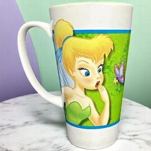 Tinker Bell Disney Store &quot;Fairies&quot; Tall Ceramic Coffee Mug Cup Pixie Butterfly 6&quot; Tall Home Decor Collectable Drinkware