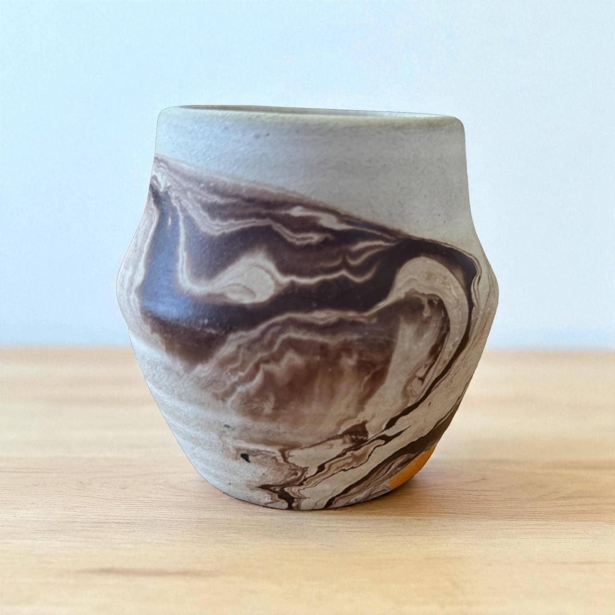 Nemadji Pottery Style Unmarked Marbled Clay Pot Vase Swirled