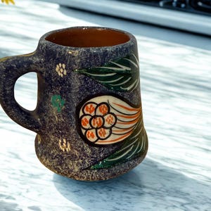Mexican Folk Art Talavera Pottery Signed Small 2.5" x 2" Mug Stein Florals Aesthetic Vintage Home Decor Bar Decor