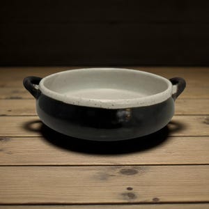 Stoneware Ceramic Casserole Dish with Rope Style Handles Wheel Thrown Handmade Oven Cookware Home Decor Servingware Collectable Unmarked