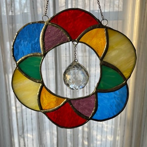 Rainbow stained glass suncatcher with prism