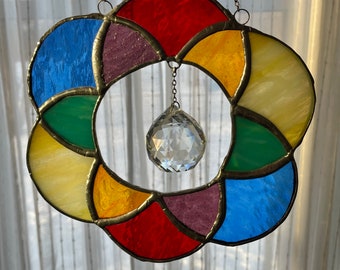 Rainbow stained glass suncatcher with prism