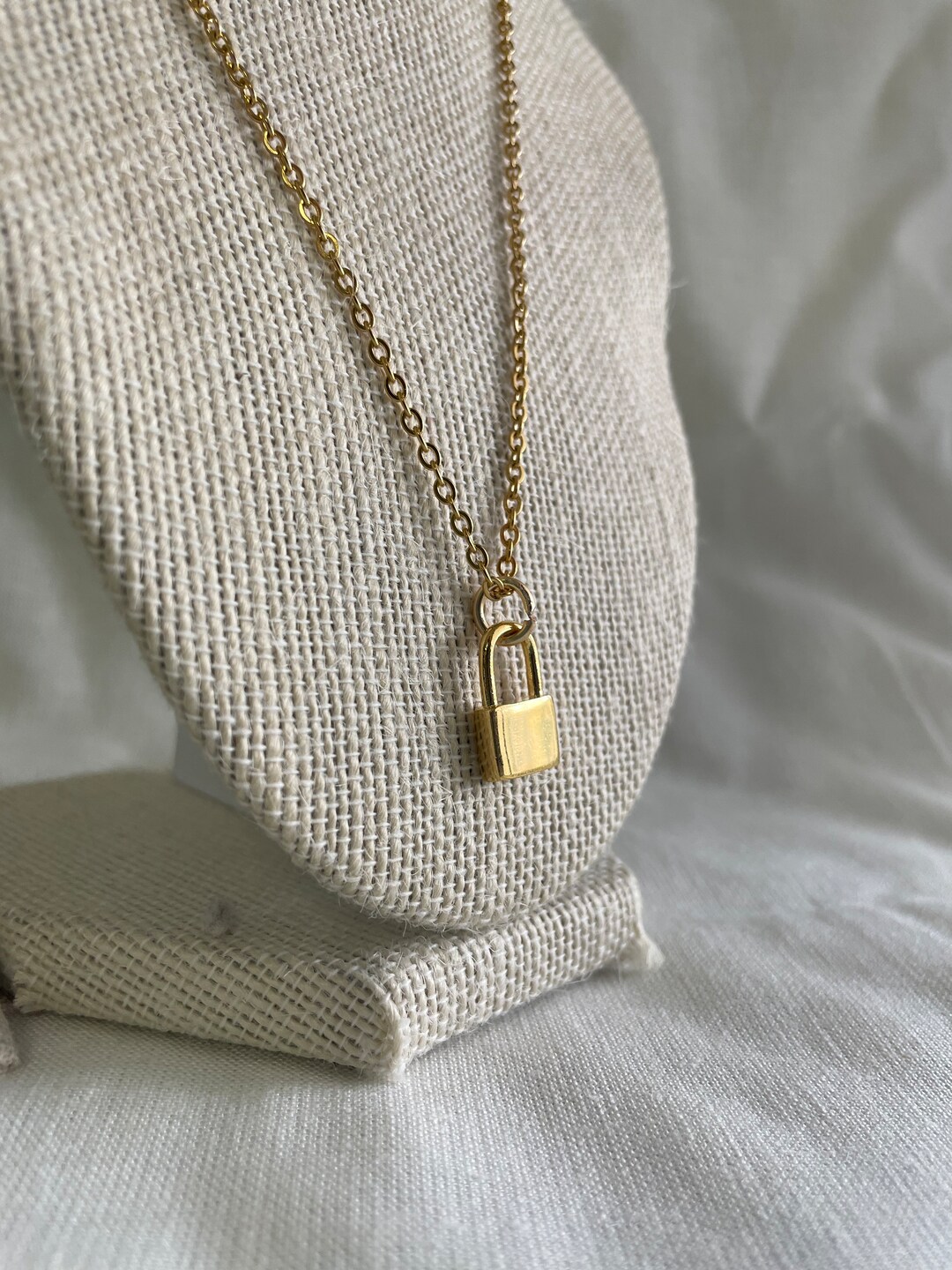 Padlock Necklace 18k Gold Filled Lock Charm Plated Steel Etsy