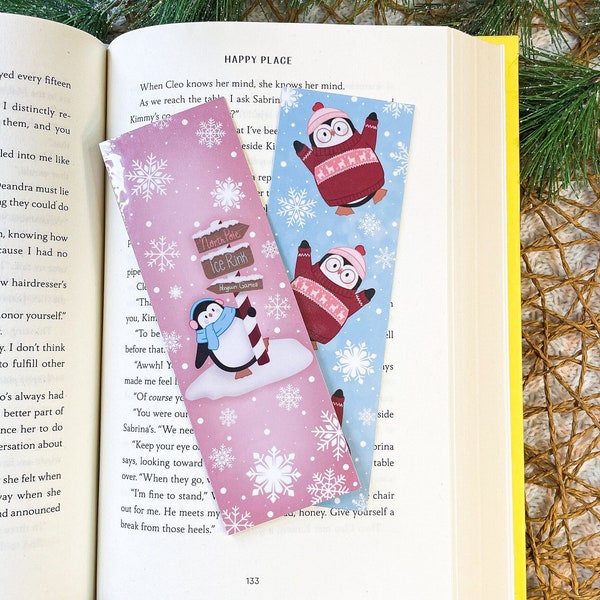 Penguin winter snow day bookmarks, cute penguins , bookmarks