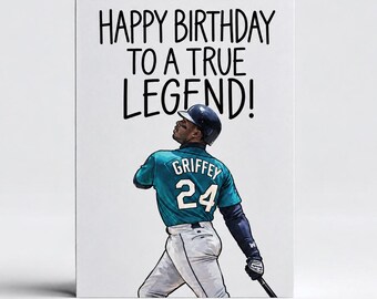 Feliz cumpleaños a una verdadera leyenda - Tarjeta de felicitación de cumpleaños inspirada en Griffey Jr. - Tarjeta para ella o para él - Fanático de las tarjetas de béisbol