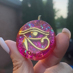 Evil Eye orgonite pendant/Eye of Horus necklace/crystal necklace/black amethyst necklace/
