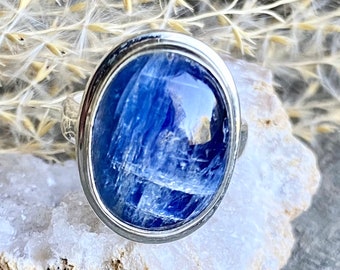 Blue Kyanite Polished 925 Silver Handmade Ring Size 6 1/2  - Crystal Healing Meditation