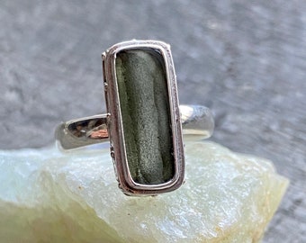Crystal Healing Meditation Rare Libyan Desert Glass 925 Silver Handmade Ring Size 9