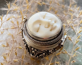 Hand Carved Goddess Moon Face 925 Silver Handmade Locket Poison Ring Large Small or Tiny - Crystal Healing Meditation