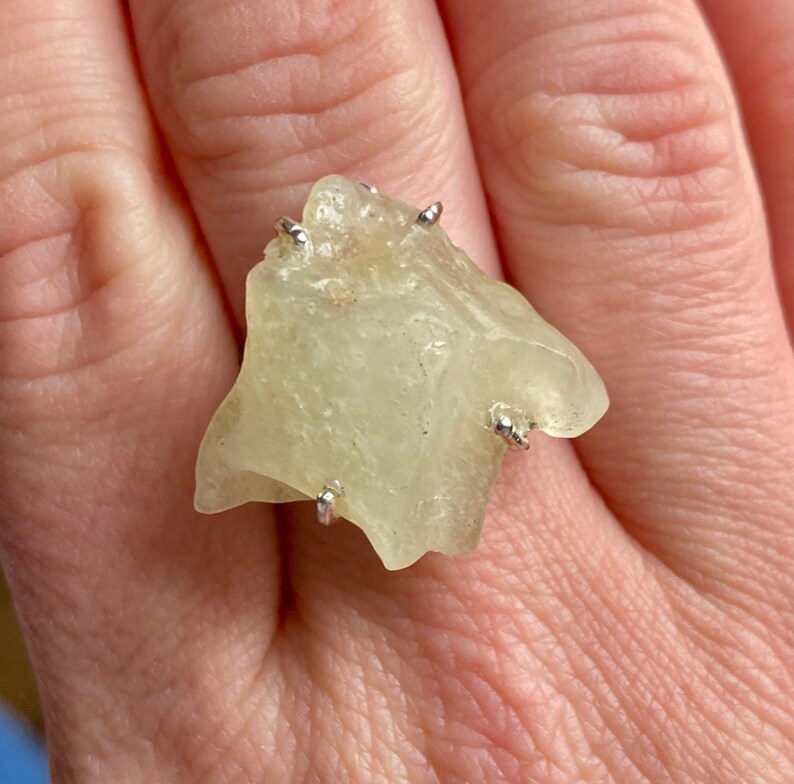 Crystal Healing Meditation Rare Libyan Desert Glass 925 Silver Handmade Ring Size 9