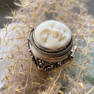 Hand Carved Goddess Moon Face Poison Ring - 925 Silver Handmade Locket