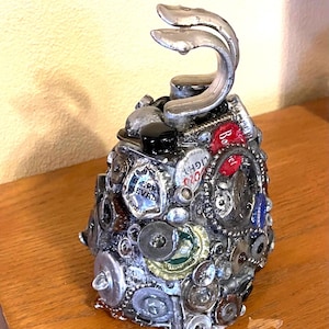 Upcycled Metal Art Paperweight: Alley Artifacts Assemblage  Workshop Paperweight - Man Cave