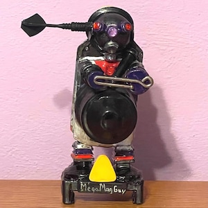 Assemblage Art Robot Figurine – Recycled Found Objects, Magnetic Parts