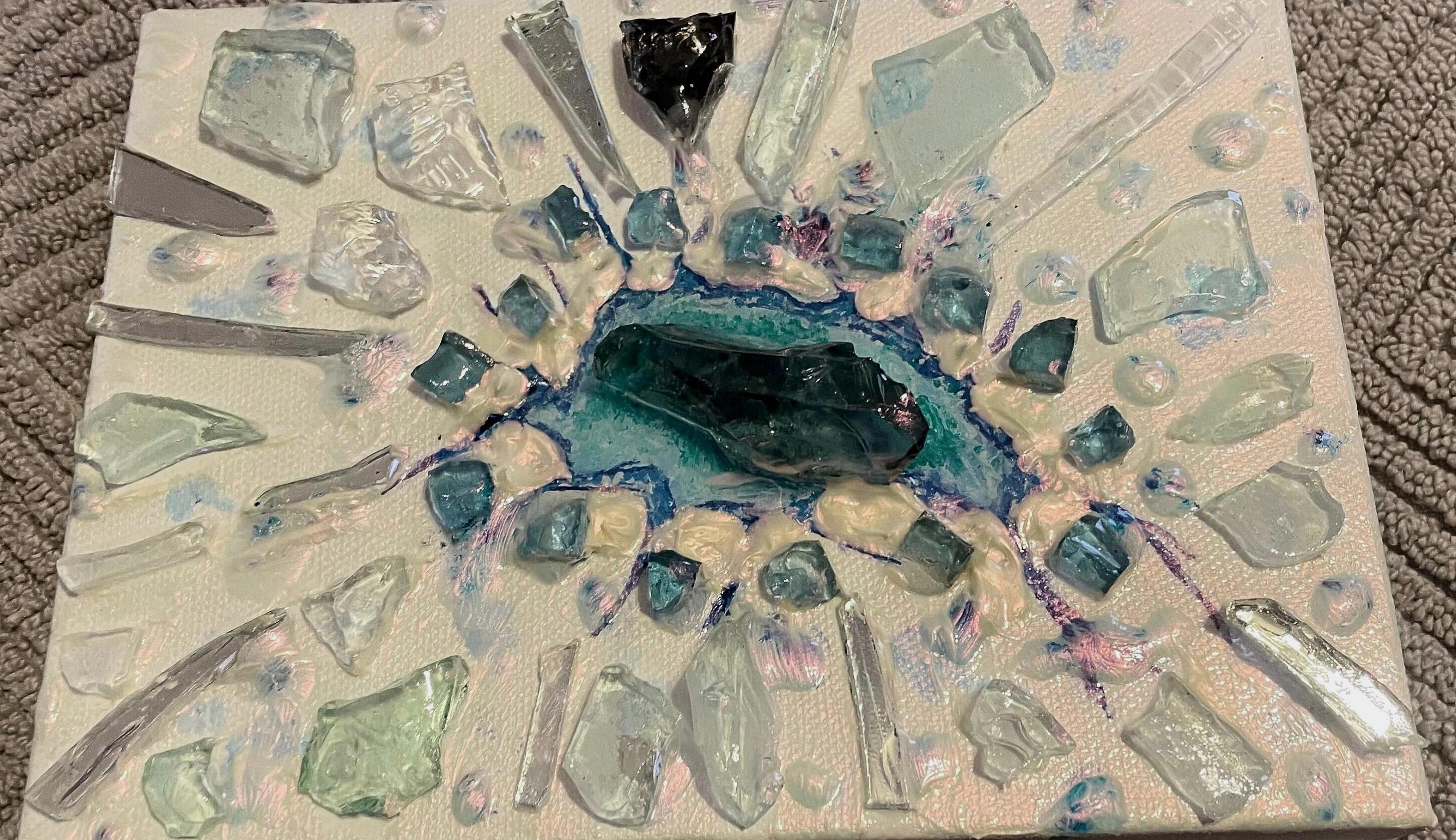3D Original Canvas Art - Found Object Broken Glass Resin Wall Art