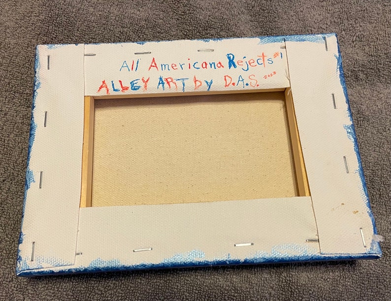 SALE 8 by 6 Montage Canvas 3D Art Made from UpCycled Found Items Alley Art Entitled: All Americana Rejects 1 image 3