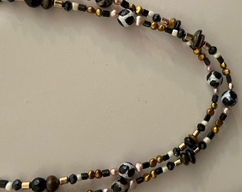 35” Hand Beaded Necklace sort of Pebbly  Leopard-Look  wear it long or double it to wear a shorter version