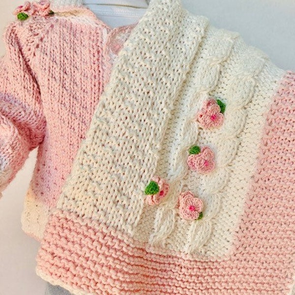 Hand Knit Baby Girl Blanket, Sweater, Hat and Booties SET-MAGIC CABLE-Christening, Layette, Baby Shower Gift, Birthday Gift ,Take me Home