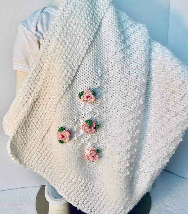 Sweater Hand Knit Elegant Baby Girl Blanket Hat and Booties Set MAGIC