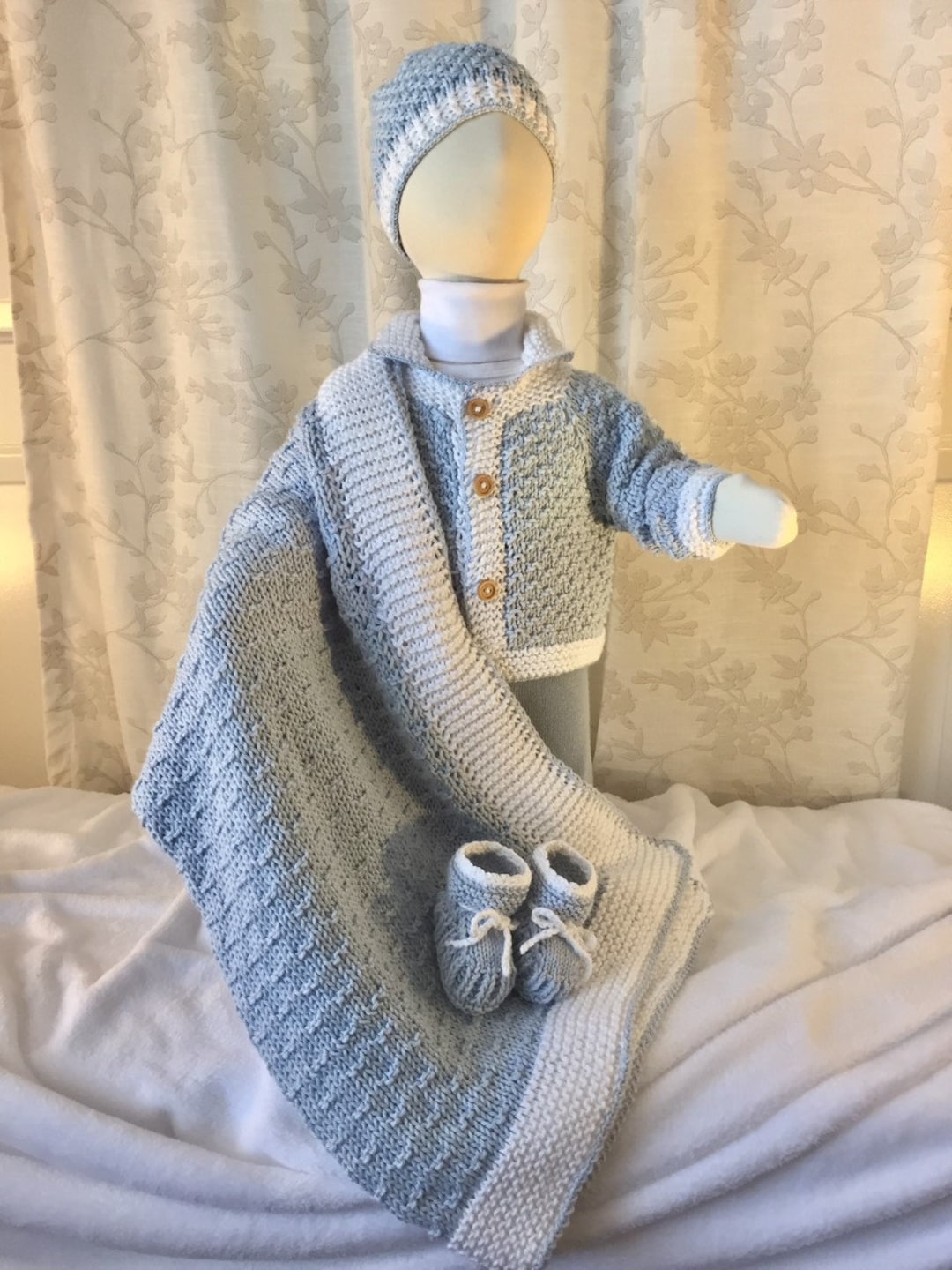 Hand Knit Baby Boy Blanket Sweater Hat and Booties Set MY Etsy