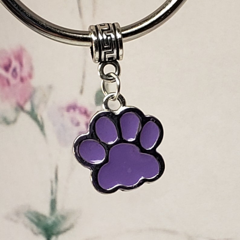 Purple Dangling Paw Print Cst Dog European Charm Bead