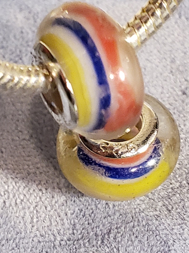 925 Silver Hallmarked Striped Murano Glass European Bead