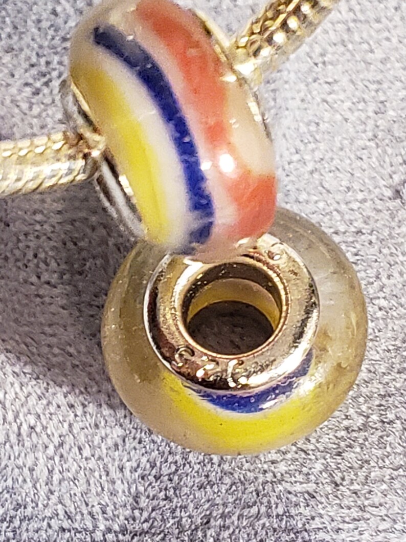 925 Silver Hallmarked Striped Murano Glass European Bead