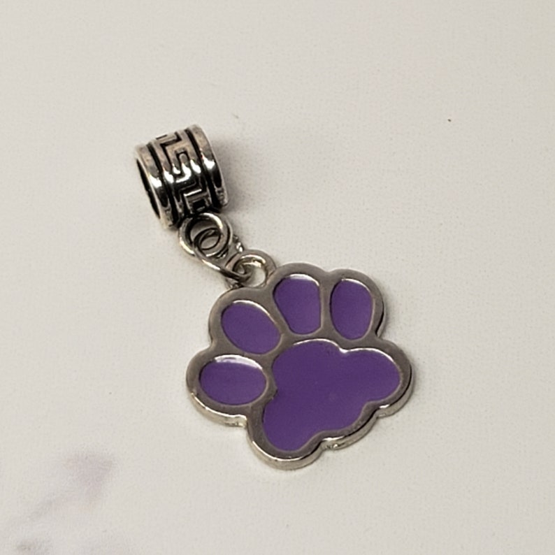 Purple Dangling Paw Print Cst Dog European Charm Bead
